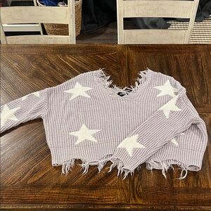 Frayed/ Distressed  Star Sweater in Lavender and White